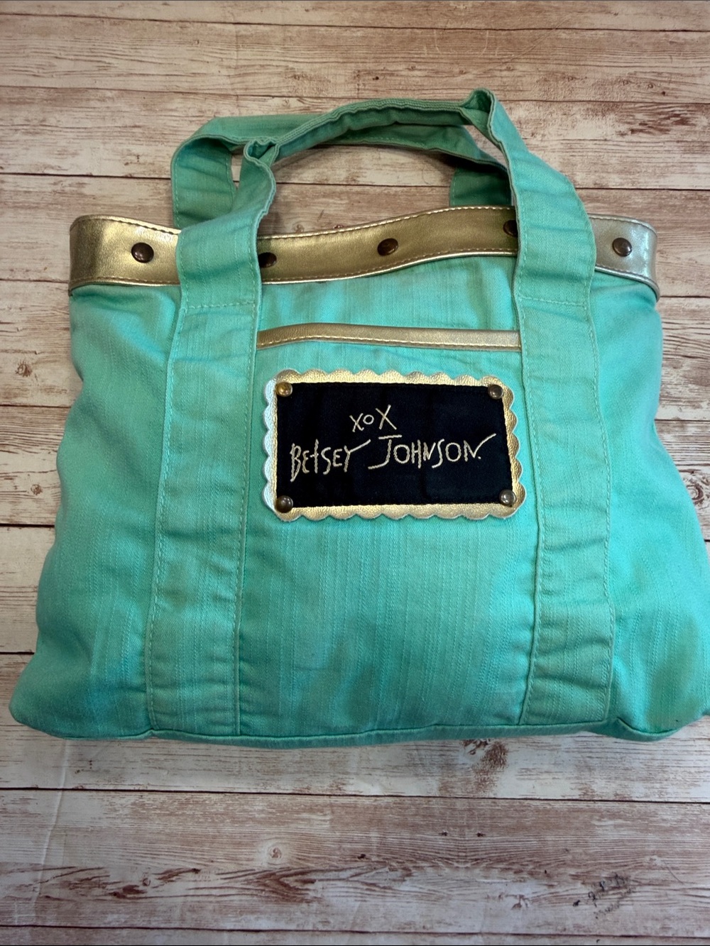 Betsey Johnson Mint Canvas Tote with Gold Accents